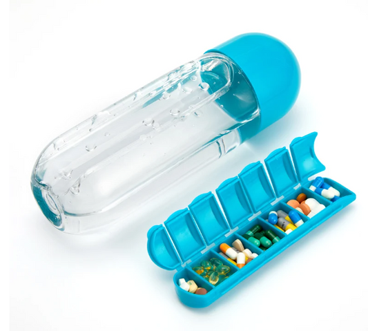 Pastillero con botella de agua 600 ml