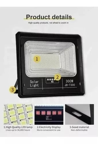 FOCO REFLECTOR SOLAR 300W CON PANEL SOLAR INDEPENDIENTE